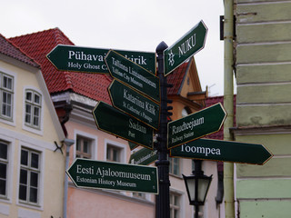 Tourist pointer to the streets of old Tallinn, Estonia