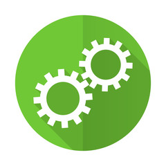 gears green flat icon options sign