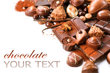 Chocolates border isolated on white background. Chocolate