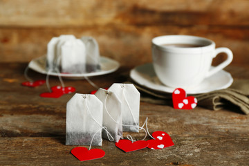 Heart shaped teabag tags and Cup of tea with