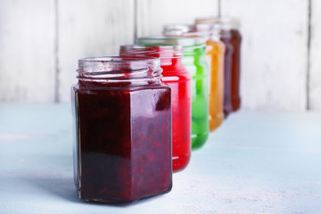 Homemade jars of fruits jam