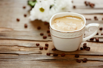 Cup of coffee on table close-up