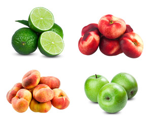 Fresh limes sliced, Fresh diet fruit three green apples,  Flat