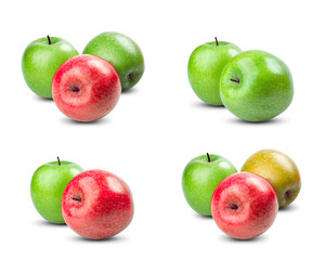 Set Collection of Fresh Green, Red, Yellow  fruit apples