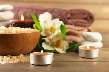 Spa still life on wooden planks background