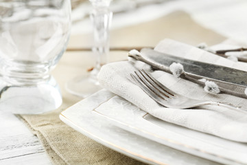 Easter table setting with pussy willow branches