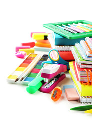 Bright school stationery, isolated on white