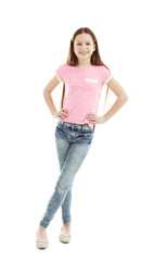 Fototapeta premium Beautiful little girl, isolated on white