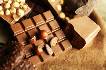 Still life with set of chocolate with nuts
