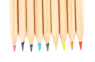 Fototapeta premium Wooden colorful pencils, isolated on white