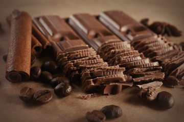 Chopped chocolate on parchment, closeup