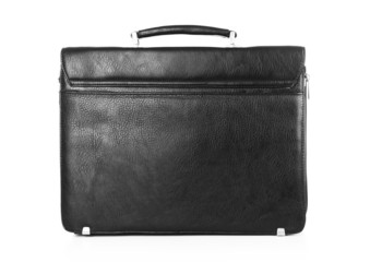 Black leather briefcase isolated on white