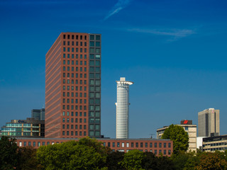 Fototapeta na wymiar The skyline of Frankfurt, Germany, at the River Main