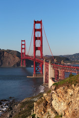 Golden Gate bridge looking north in sunset light