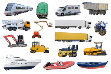 set of different vehicles isolated on a white background