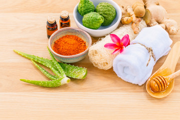 Traditional of thai skin care ingredients. - Macro shot with cop