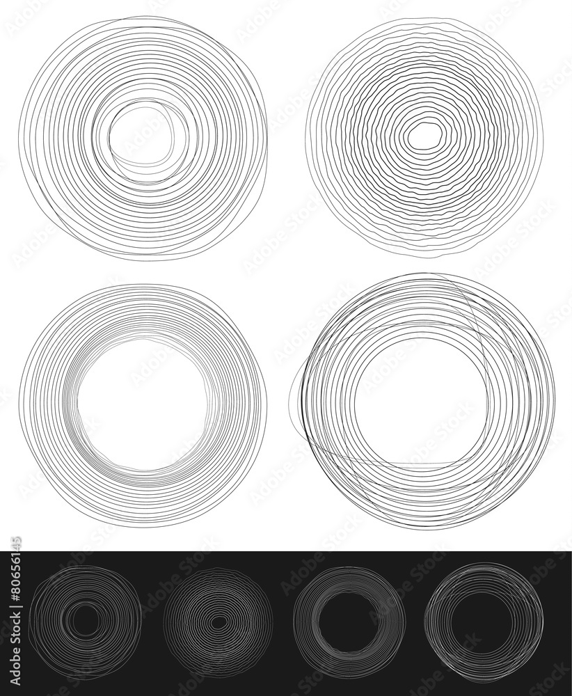 Aufkleber cyclic random circles, abstract elements in black and white