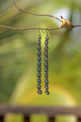 Flower earring with nature green bokeh background