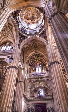 Stone Columns Statues Dome New Salamanca Cathedral Spain