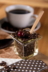 Natural home coffee on wooden table