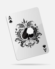 Ace of spades with a bullet hole, isolated on white.