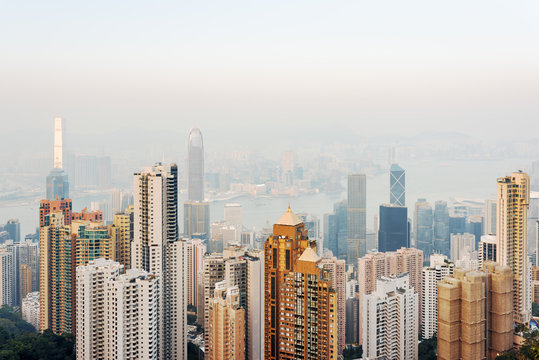 View of skyscrapers in business center of Hong Kong and high hou © efired