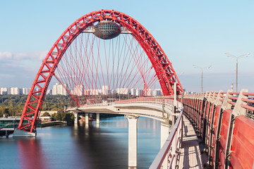 Obraz premium Zhivopisny Bridge is cable-stayed bridge that spans Moscow Rive