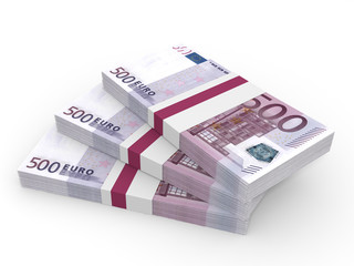 Stacks of money. Five hundred euros.