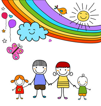 happy family and rainbow