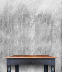 Empty wooden vintage table on brick tiles wall,Mock up for displ