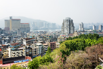 Obraz premium View of Macau city and Inner harbor from the Monte Fort