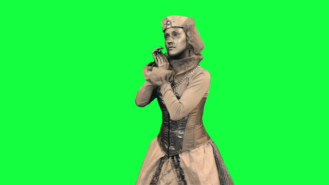 Living statue demonstrates an imaginary object Chromakey