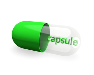green  capsule on white background