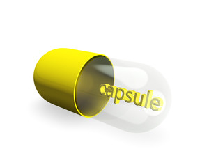 yellow  capsule on white background