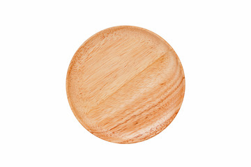 wooden plate isolated on white background, top view