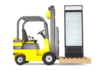 Naklejka premium Forklift truck with Fridge Drink and pallet