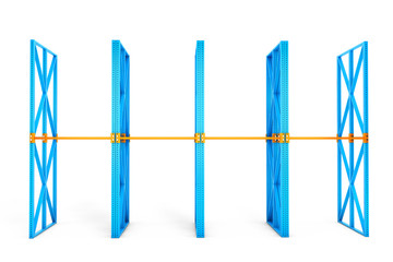 Rows of empty shelves for boxes