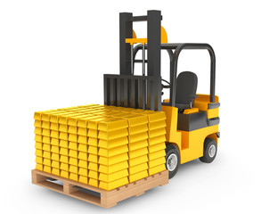 Forklift Truck moves Golden Bars