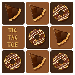 Tic-Tac-Toe of donut and chocolate tart