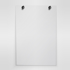 Blank white poster hanging on wall. Vector.