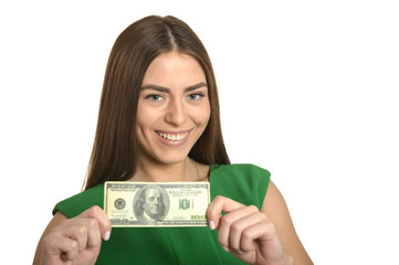 Woman in dress with money