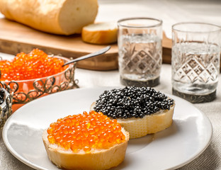 caviar sandwiches with vodka shots