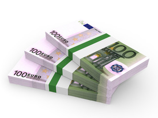 Stacks of money. One hundred euros.