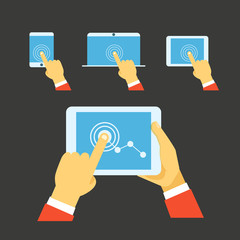 Using modern digital gadgets. Flat iillustration set