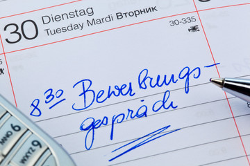 Eintrag im Kalender: Bewerbungsgespräch