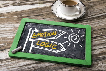 emotion or logic signpost hand drawing on blackboard