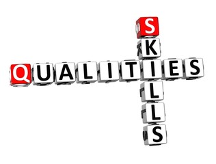 3D Crossword Qualities Skills on white background