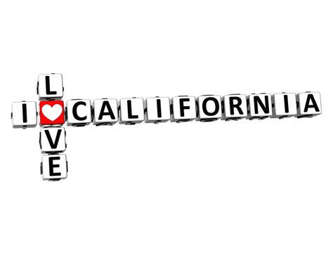 3D Crossword I love California on white background