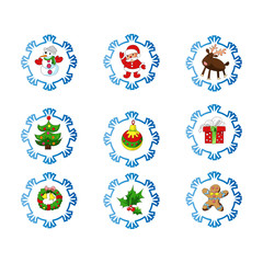 Vector set of christmas icons in cartoon style. Happy new year