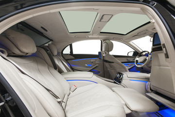 White car interior with blue ambient light